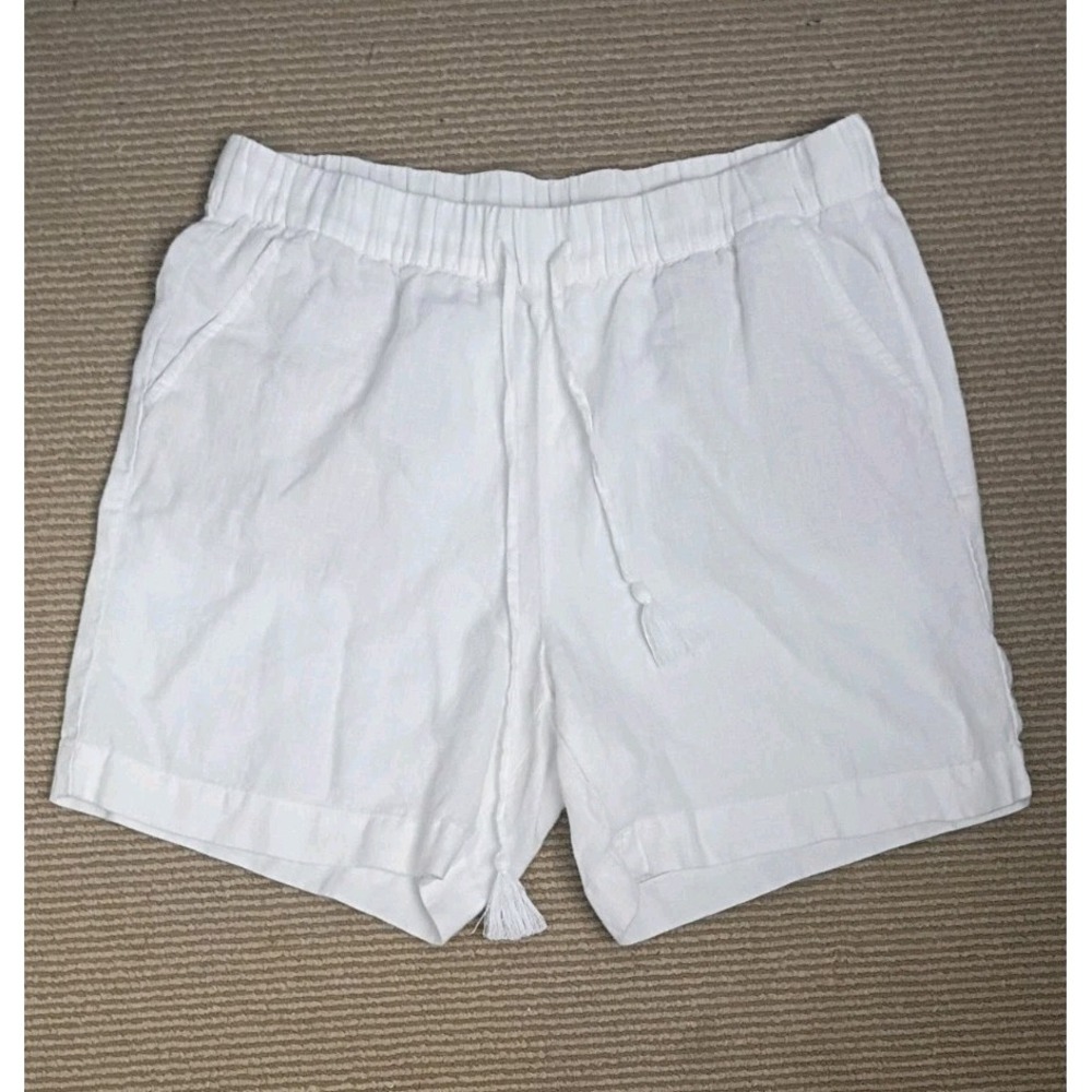 Talbots Women's White Linen Shorts Size M Elastic Waist Drawstrings